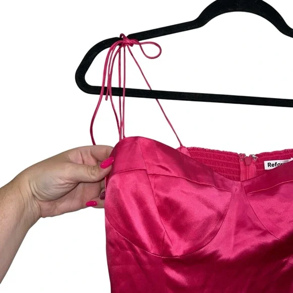 NEW NWT Reformation Marguerite 100% Silk Midi Dress In Flambe Bright Pink